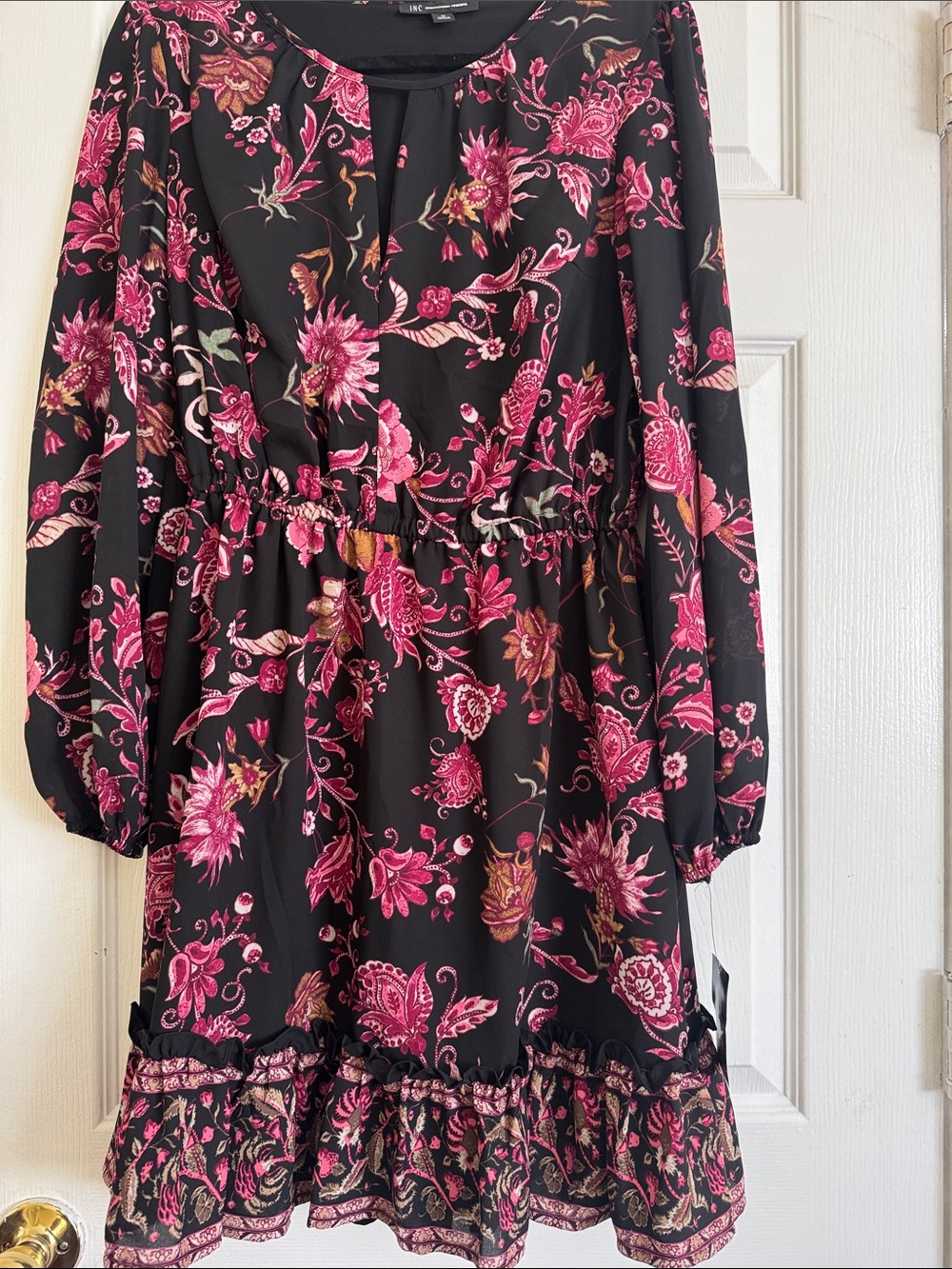 INC International Concepts Black Mini Dress with Pink Floral Print